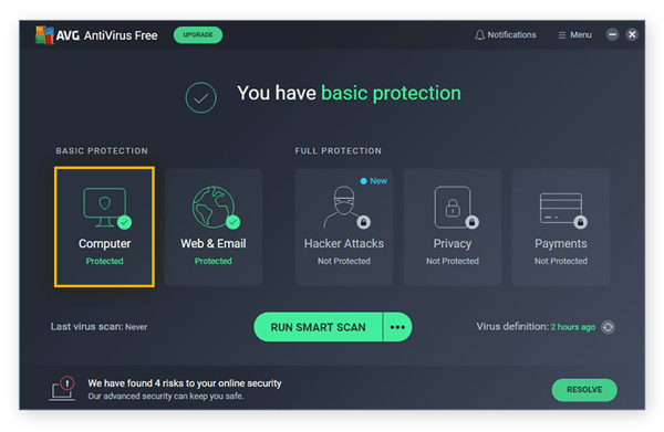 Como abrir as ferramentas de proteção de computador no AntiVirus Free para Windows 10