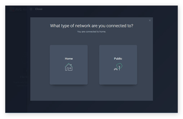 Escolher para escanear uma rede Doméstica ou Pública com a ferramenta Inspetor de rede no AVG AntiVirus FREE para Windows 10