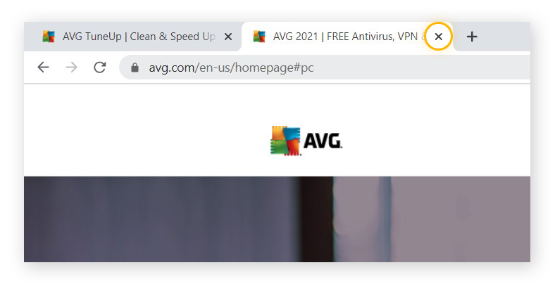 Guias abertas no Google Chrome, indicando o “X” para fechar uma guia.