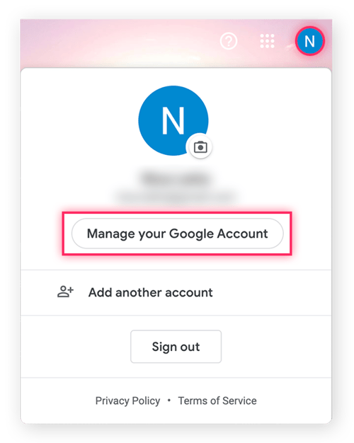 Haga clic en «Gestionar tu cuenta de Google» para abrir las opciones de configuración.