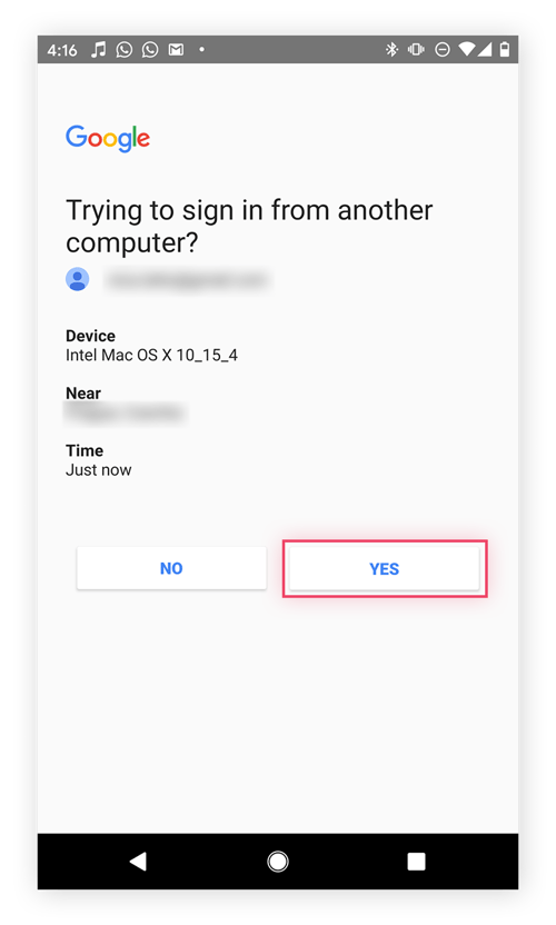 Compruebe el teléfono, donde verá la notificación de Google, y toque «Sí» para confirmar que funciona.