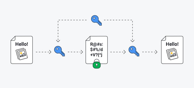 Symmetric algorithms share the same key between encryption and decryption.