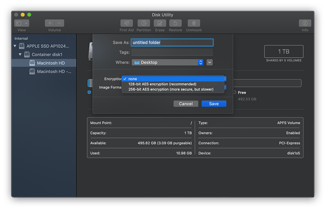 Encrypting a folder with Disk Utility in macOS Catalina