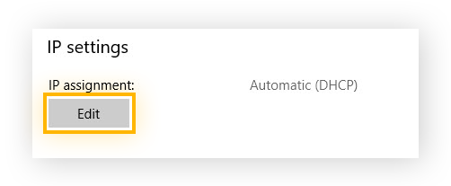 Destacando o botão “Editar” na atribuição de IP nas configurações de IP