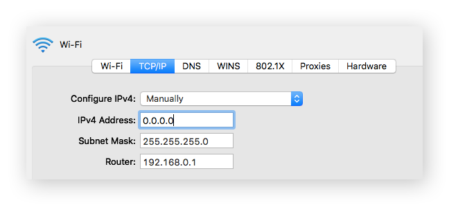 Destacando o campo de endereço IPv4 nas configurações de conexão Wi-Fi