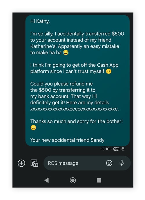 Achten Sie auf Cash App auf Betrugsversuche mit versehentlichen Überweisungen.