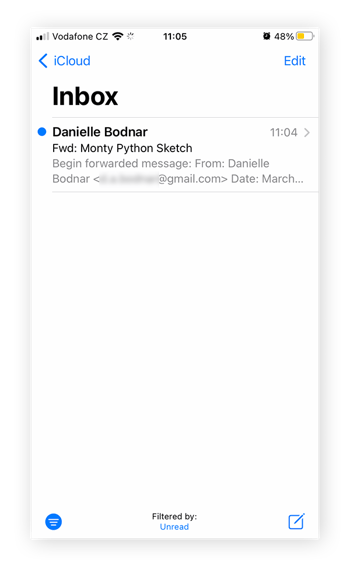 Screenshot des Mail-Posteingangs auf dem iPhone