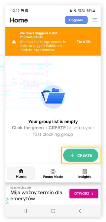 Criando uma nova lista de URLs bloqueadas no BlockSite, uma extensão de bloqueio de URLs.
