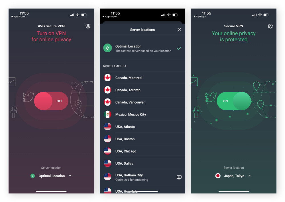 Changing iPhone location with an iOS VPN app.