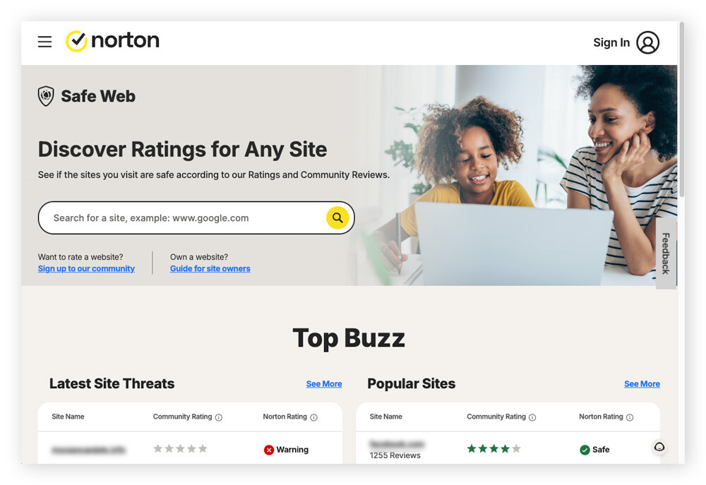 Norton Safe Web is a website safety checker tool that's free to use.