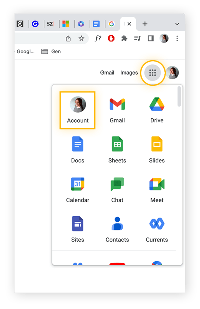 Opening up account settings in Google.