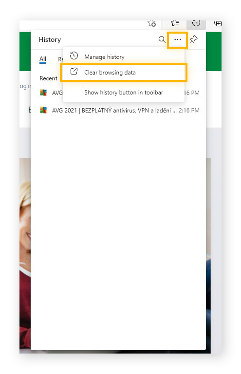 The History settings in Microsoft Edge for Windows 10