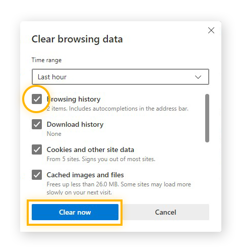 Clearing browsing data in Microsoft Edge for Windows 10
