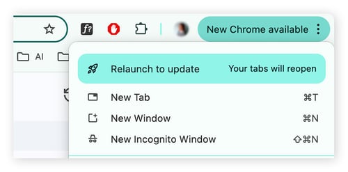 Reinicie o Chrome para aplicar uma nova atualização.