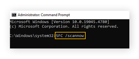 “sfc /scannow” digitado no prompt de comando.