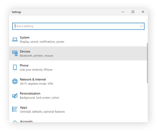 Acceso a «Dispositivos» dentro de la Configuración de Windows.