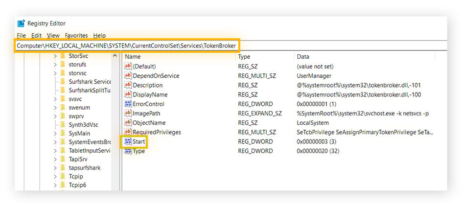 A view of registry editor in Windows.