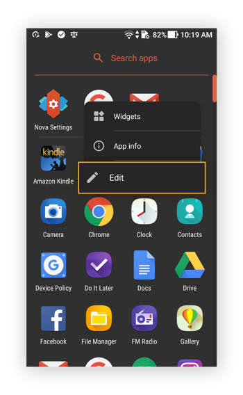 Bearbeiten einer App in Nova Launcher unter Android