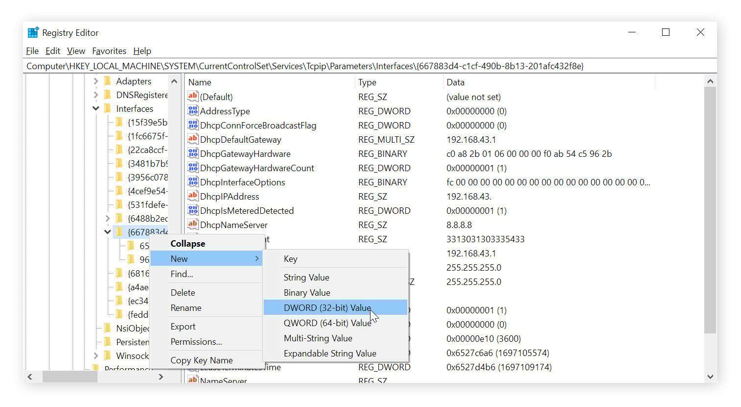  Im Registry-Editor wird ein neuer DWORD 32-Bit-Wert erstellt.