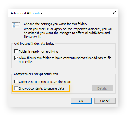Chiffrement d’un fichier dans le menu Propriétés de Windows