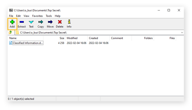 Protection de fichiers dans 7-Zip File Manager