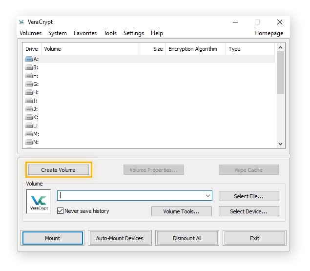 Création d’une archive chiffrée appelée volume dans VeraCrypt