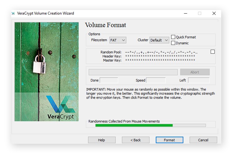 Mouvements aléatoires de la souris pour créer un certificat de chiffrement dans VeraCrypt