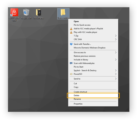 Navigation zur Option „Löschen“ im Kontextmenü unter Windows 10