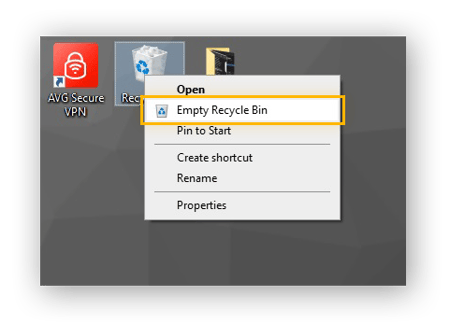 Navigation zur Option „Papierkorb leeren“ im Kontextmenü unter Windows 10