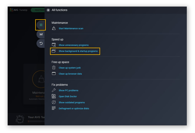 Visualizzazione dei programmi ad avvio automatico e in background con AVG TuneUp