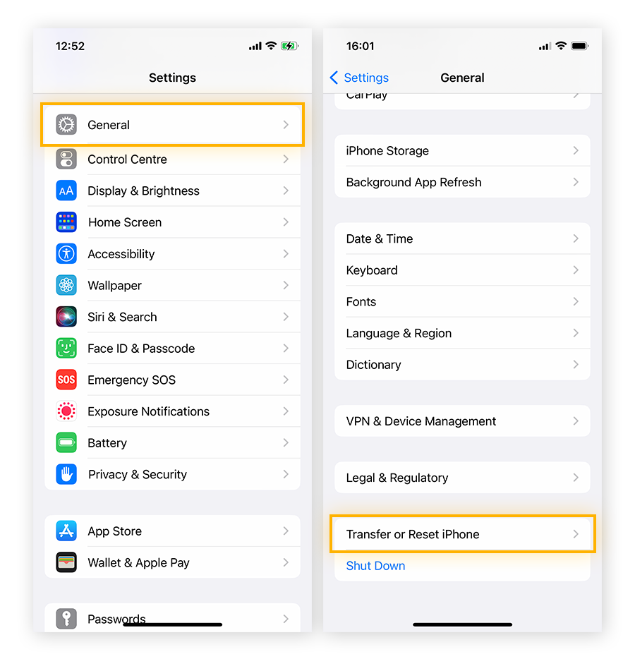 Ripristina le impostazioni di rete tramite le impostazioni di iOS.