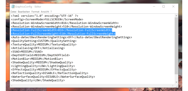 Apertura di GraphicsConfig.xml dalla cartella DarkSoulsIII nel Blocco note di Windows.