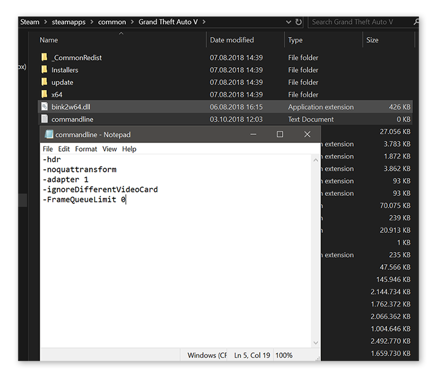 Documento di testo commandline in Grand Theft Auto V per Windows 10