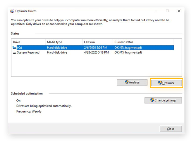 Stations defragmenteren met de functie Stations defragmenteren en optimaliseren in Windows 10