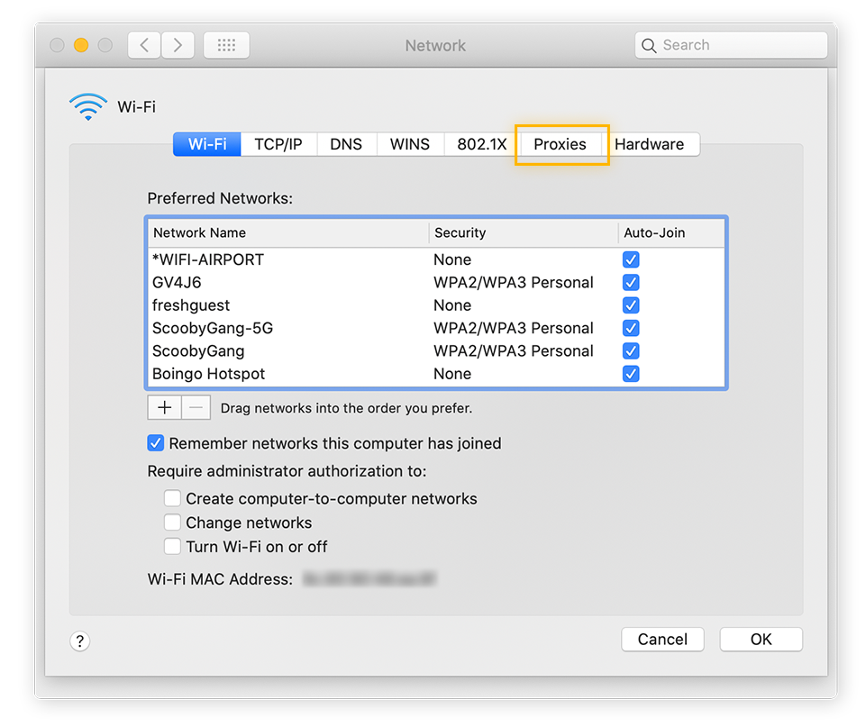 Visualizando as configurações proxy no macOS