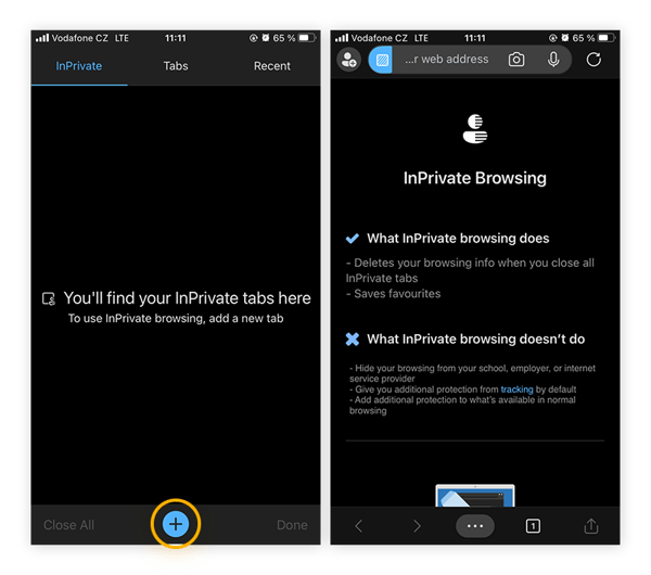 Privé browsen van Edge gebruiken op een iPhone