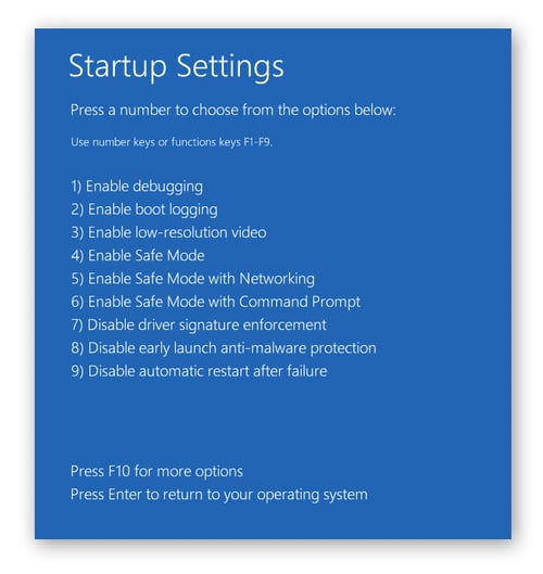 Wählen Sie den gewünschten abgesicherten Modus von Windows.