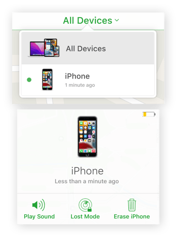 Puede seleccionar su iPhone en icloud.com/find, y verá tres opciones: "Reproducir sonido", "Modo Perdido" y "Borrar iPhone".