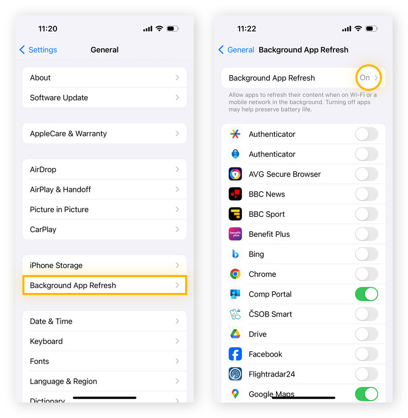 Como desativar a atualização de aplicativos em segundo plano no iPhone para evitar o superaquecimento.