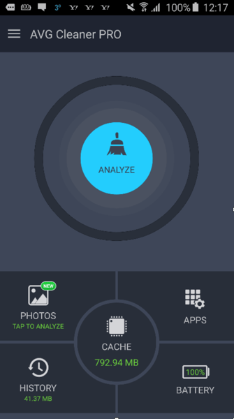 AVG Cleaner PRO - Schermata con il pulsante Analizza AVG Cleaner PRO - Schermata con il pulsante Analizza