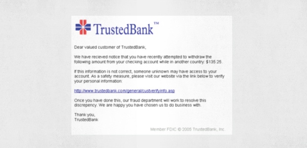 A fake TrustedBank phishing email A fake TrustedBank phishing email