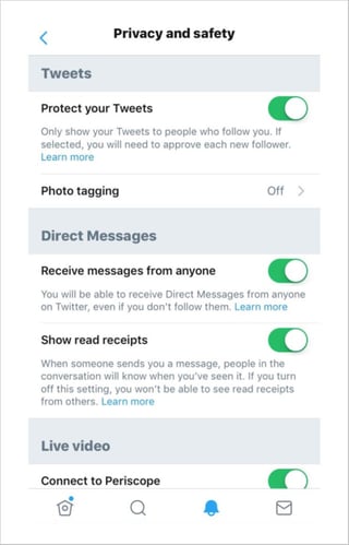Cómo proteger sus tweets en iOS en el menú «Privacidad y seguridad» de Twitter Cómo proteger sus tweets en iOS en el menú «Privacidad y seguridad» de Twitter