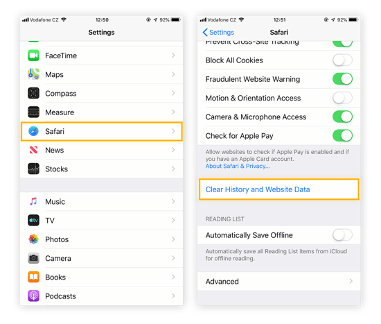 Clear Safari's history and website data to get rid of annoying pop-ups or error messages.
