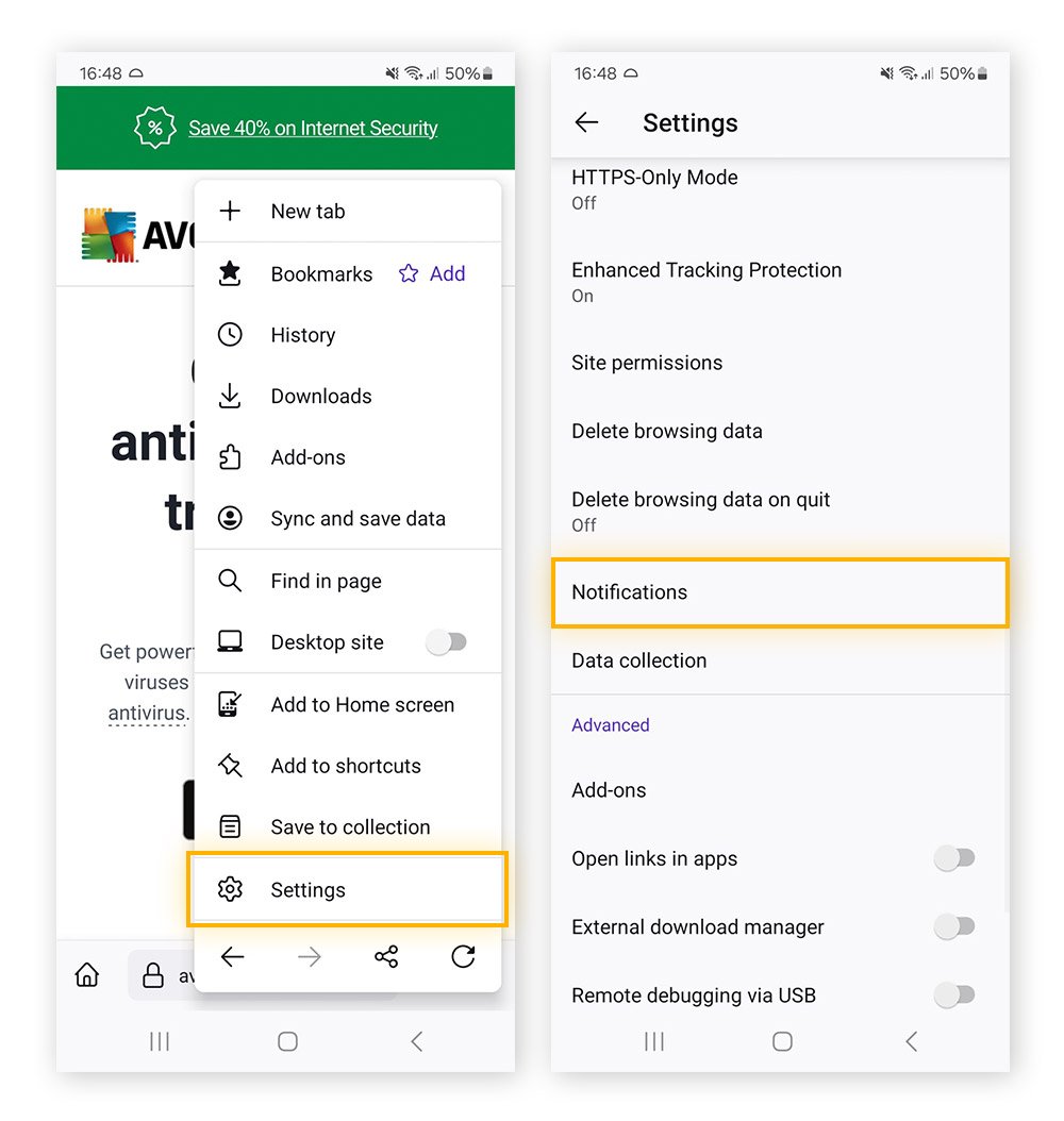 Stopping pop-up ads in Firefox for Android.